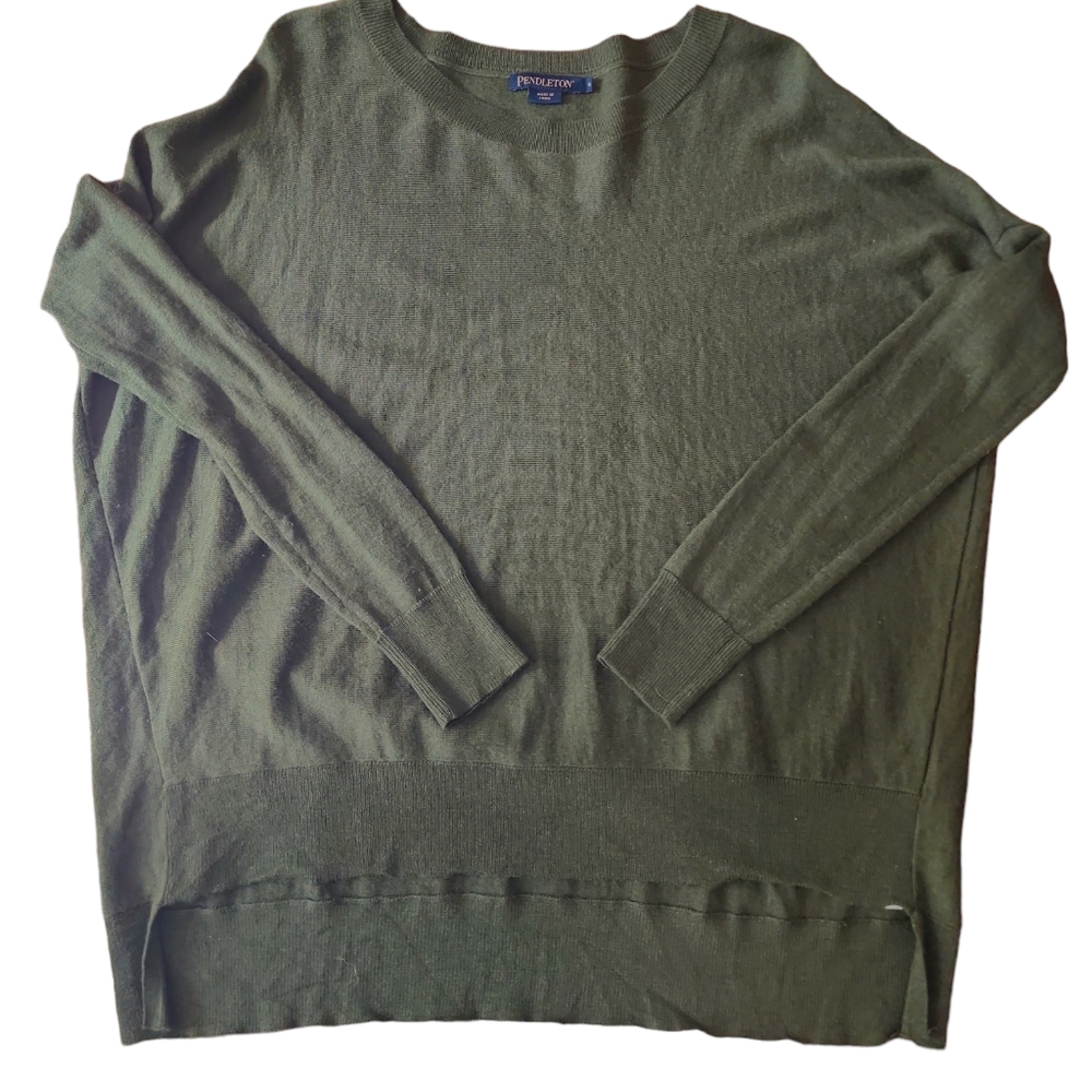 Pendleton Dark Olive Lightweight High Low Merino … - image 2